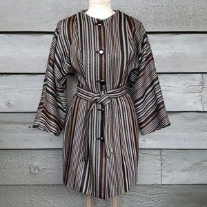 ANNE KLEIN Serape Striped Dolman Wool Blend Belted Jacket sz M Women's Car Coat